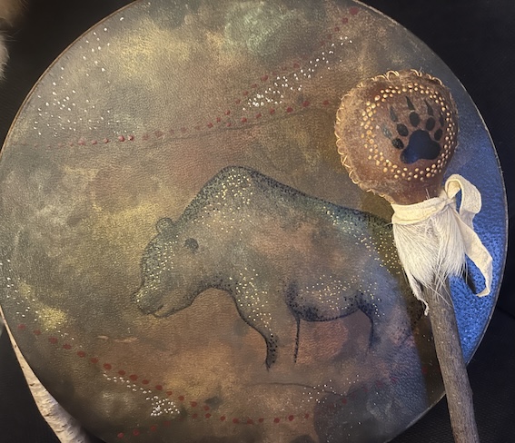 Cave Mother Drum, 12” Deer Hide, Cave Bear Drum & Rattle Set - Image 2