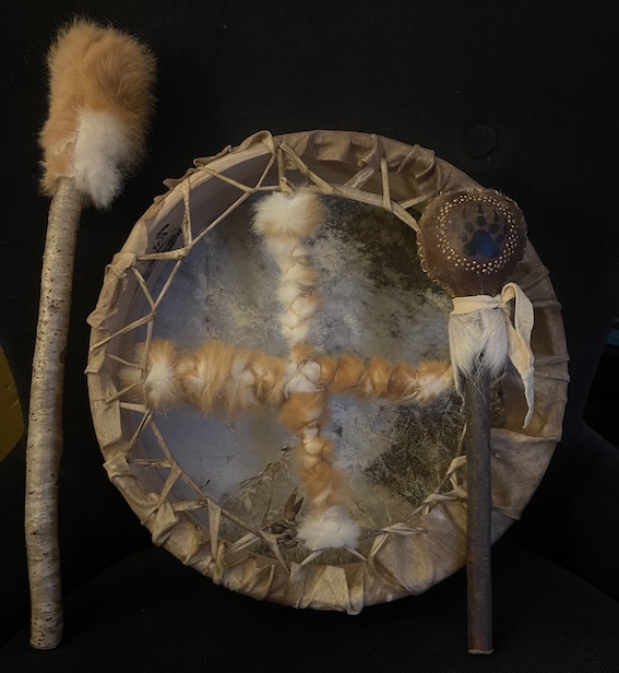 Cave Mother Drum, 12” Deer Hide, Cave Bear Drum & Rattle Set - Image 6