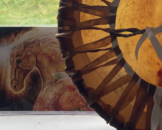 14" Spirit Horse Drum, The Pathfinder Drum, Horse & Oak Shamanic Drum, Deep Tone, Healing Medicine Drum with Hazel and Quartz - Image 3