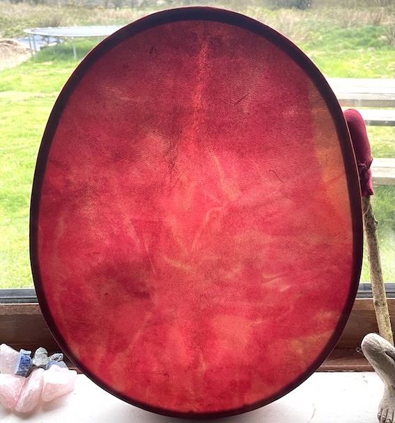 Rosa Harmonia- Magdalene/Christ Vesica Piscis Drum 14" x 18", Dyed Deer Drum - Image 5