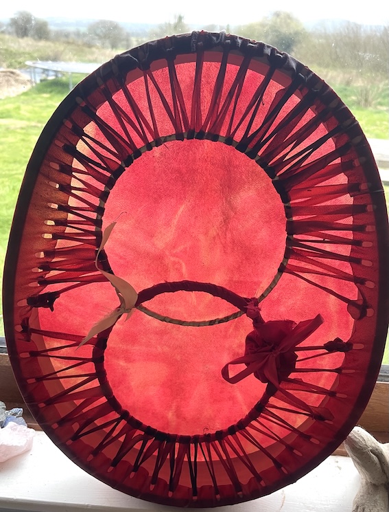 Rosa Harmonia- Magdalene/Christ Vesica Piscis Drum 14" x 18", Dyed Deer Drum - Image 4